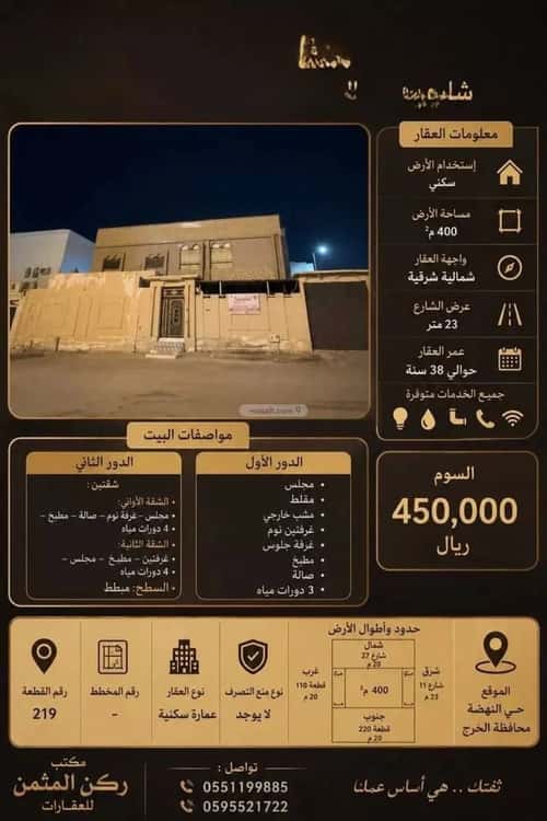 Building 400 SQM Facing North An Nahdah, Al Kharj