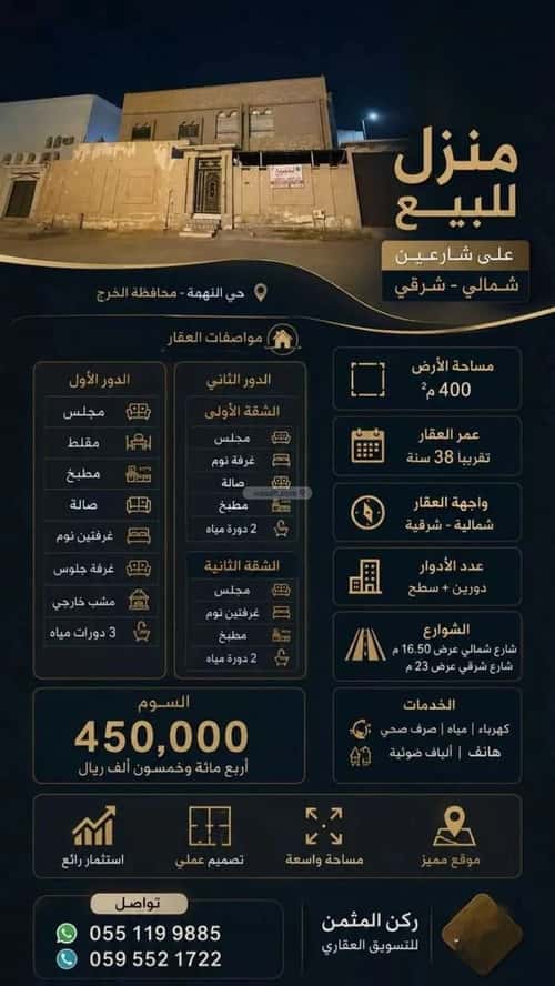 عمارة 400 متر مربع واجهة شمالية النهضة، الخرج