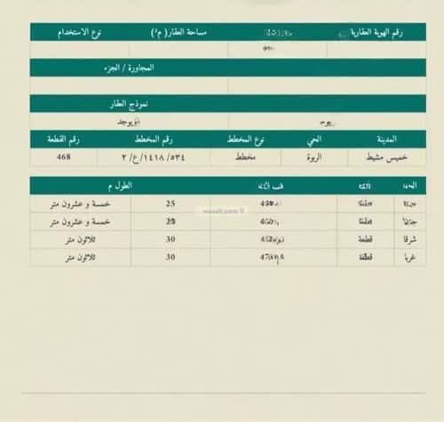 أرض 750 متر مربع جنوبية على شارع 20م الربوة، خميس مشيط