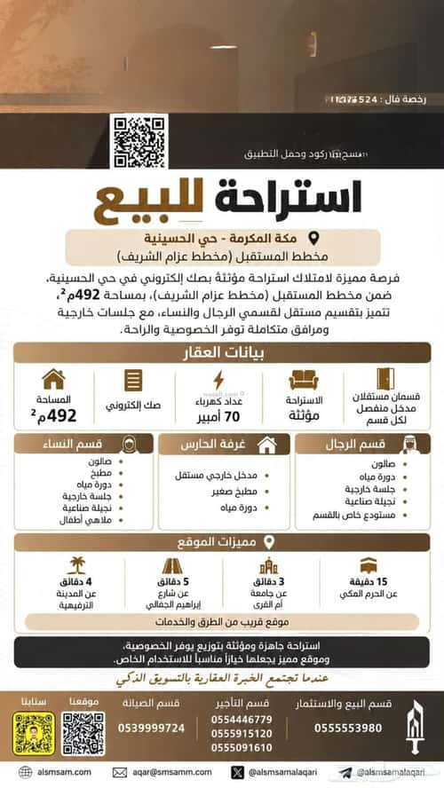 Rest House 492.6 SQM Facing East on 12m Width Street Alawaly, Makkah Al Mukarramah