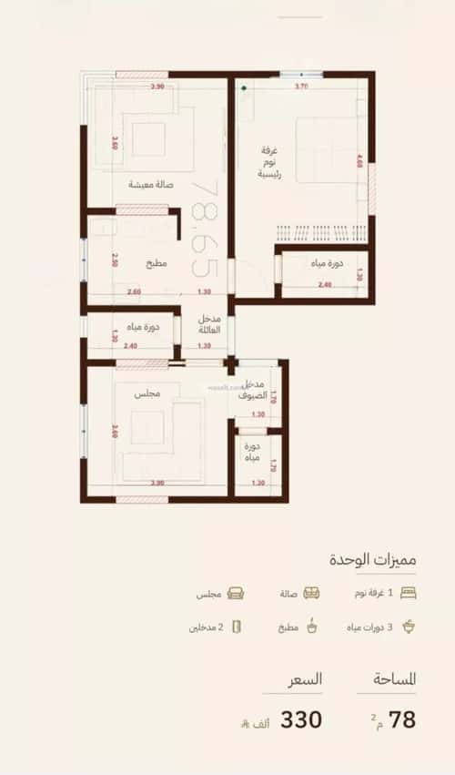 Apartment 630 SQM with 2 Bedrooms Al Rehab, North Jeddah, Jeddah
