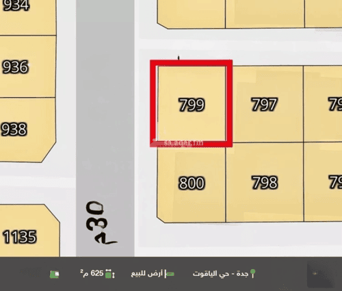 أرض 625 متر مربع شمالية غربية على شارع 30م الياقوت، شمال جدة، جدة
