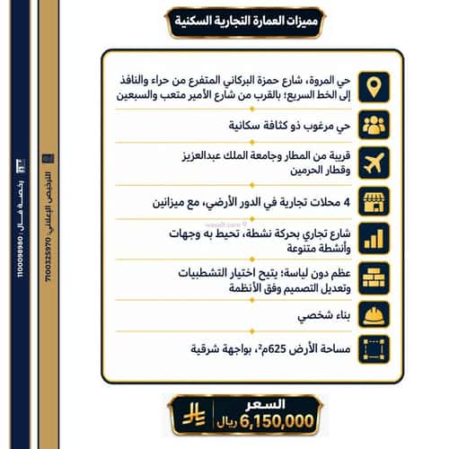 Building 625 SQM Facing East Al Marwah, North Jeddah, Jeddah