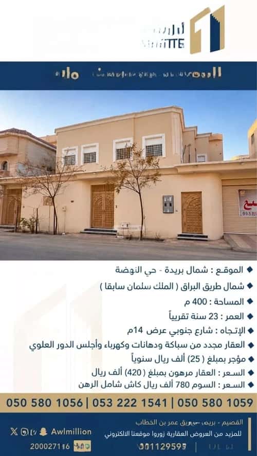 Villa 400 SQM Facing South on 14m Width Street Al Nahda, Bariduh
