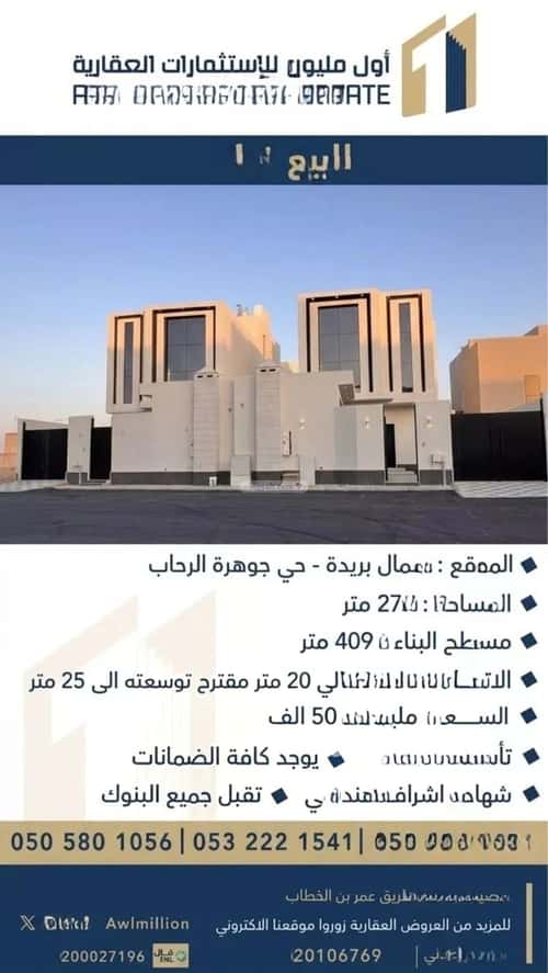 Villa 409.98 SQM Facing North on 20m Width Street Al Maaridh, Bariduh