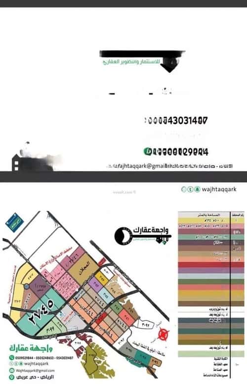 Land 937.5 SQM Facing South West on 30m Width Street Oraid, South Riyadh, Riyadh