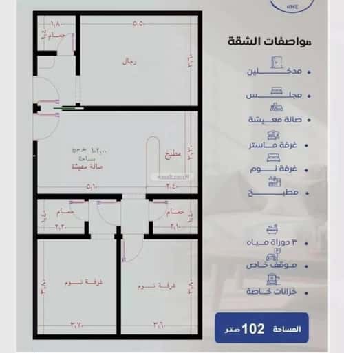 شقة 103.49 متر مربع ب 3 غرف النزهة، شمال جدة، جدة