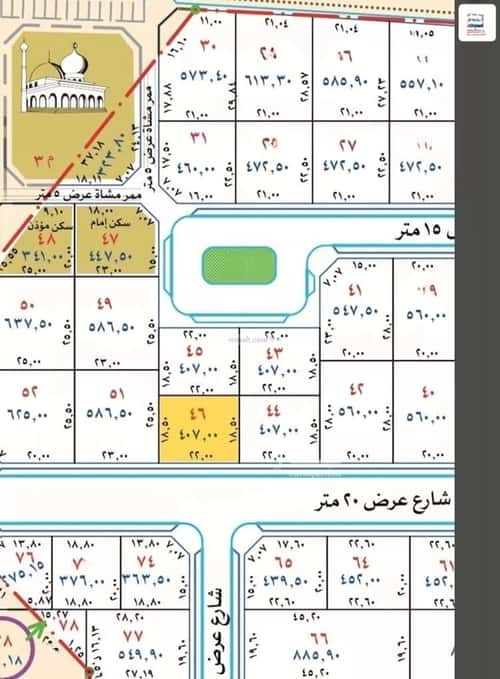 أرض 407 متر مربع جنوبية على شارع 20م العونية، عنيزة