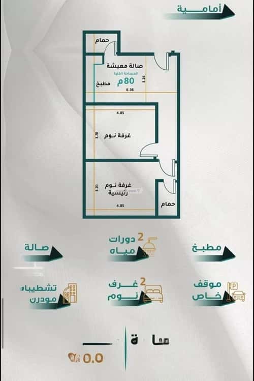 شقة 107.7 متر مربع بغرفتين الروابي، جنوب جدة، جدة