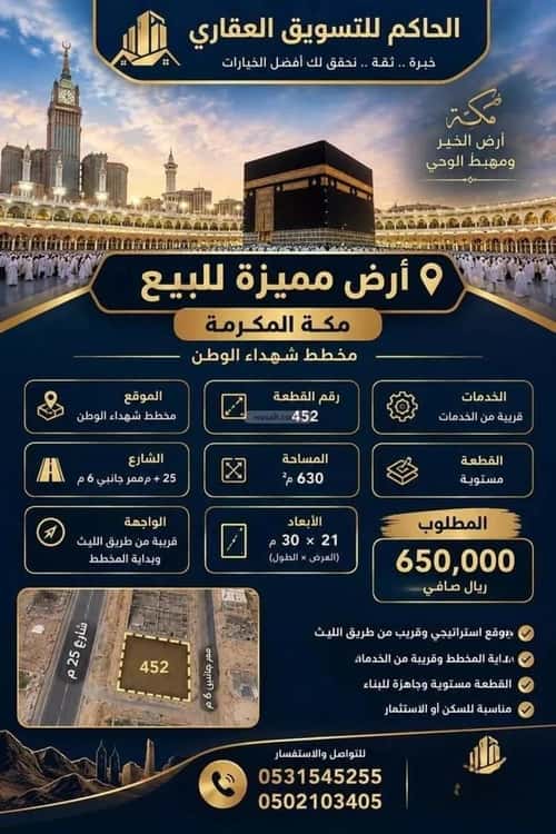 Land 630 SQM Facing South West on 25m Width Street Alshebekaalgadeed, Makkah Al Mukarramah