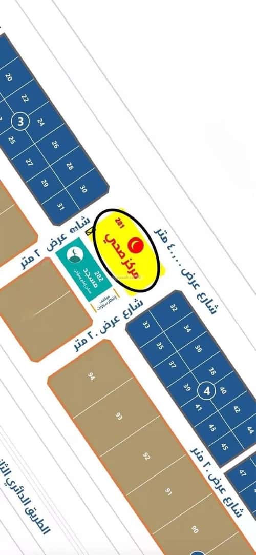 Land 3545.9 SQM Facing 4 Streets on 40m Width Street Al Shooalah, Aldammam