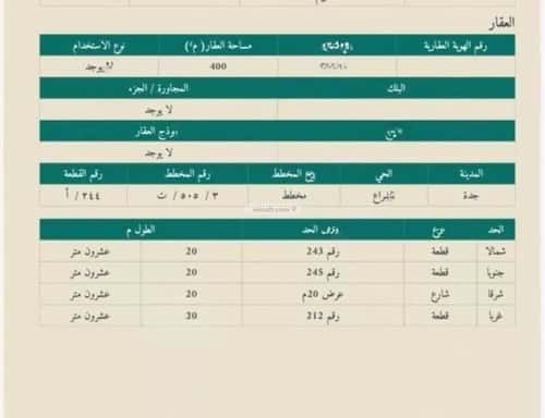 أرض 400 متر مربع شرقية على شارع 20م الشراع، شمال جدة، جدة