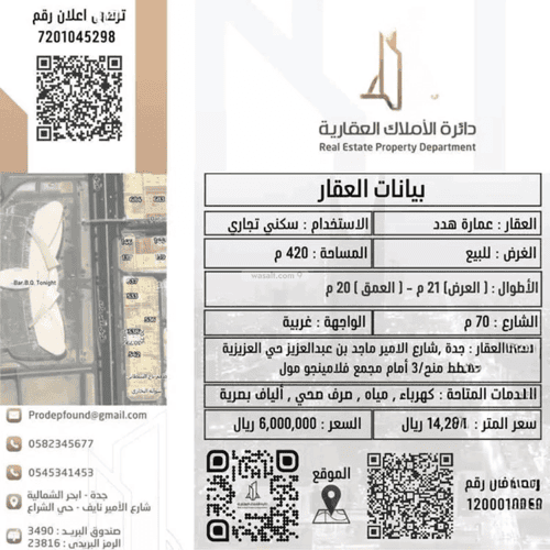 Land 420 SQM Facing West on 70m Width Street Al Azizeyyah, North Jeddah, Jeddah