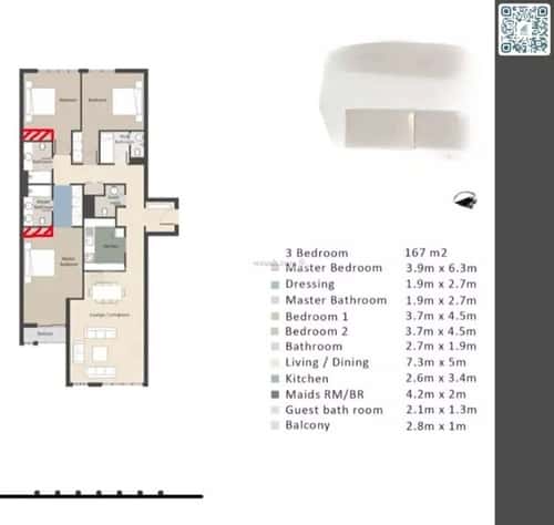 Apartment 163.66 SQM with 3 Bedrooms Al Salamah, North Jeddah, Jeddah