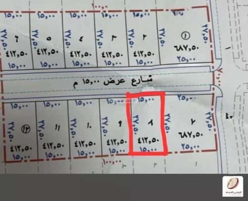 أرض 412.5 متر مربع شمالية على شارع 15م النرجس، بريدة