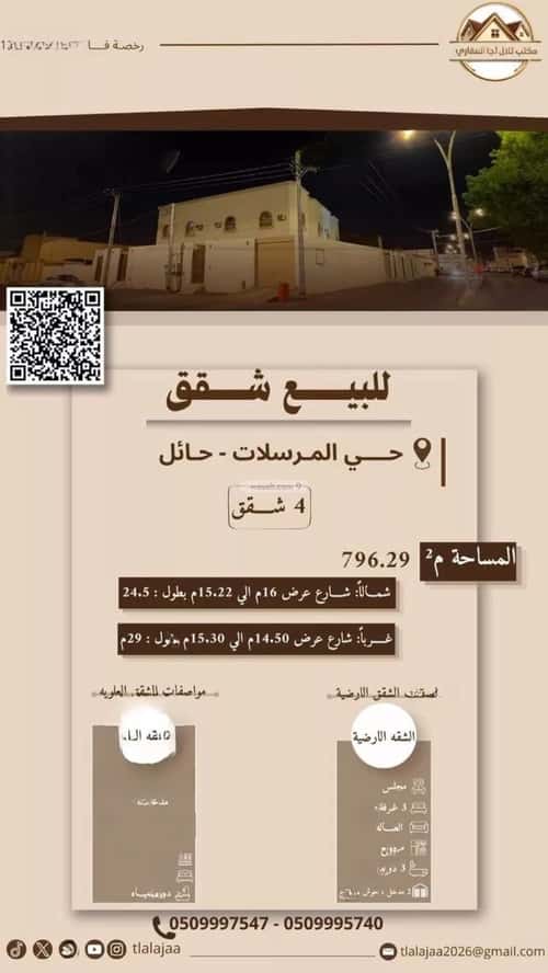 عمارة 796.29 متر مربع واجهة شمالية المحطة، حائل