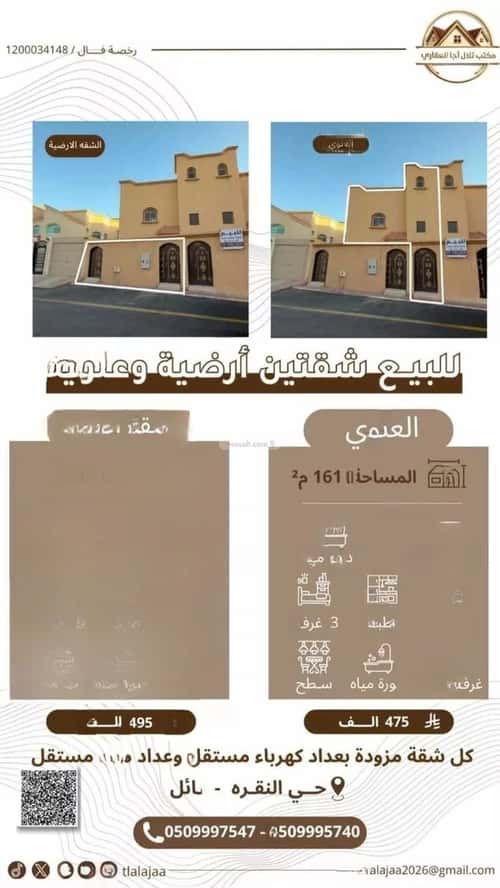 شقة 161.77 متر مربع ب 5 غرف النقرة، حائل