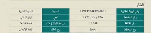 Land 345.46 SQM Facing North West on 12m Width Street Ibriah Almashi, Madinah