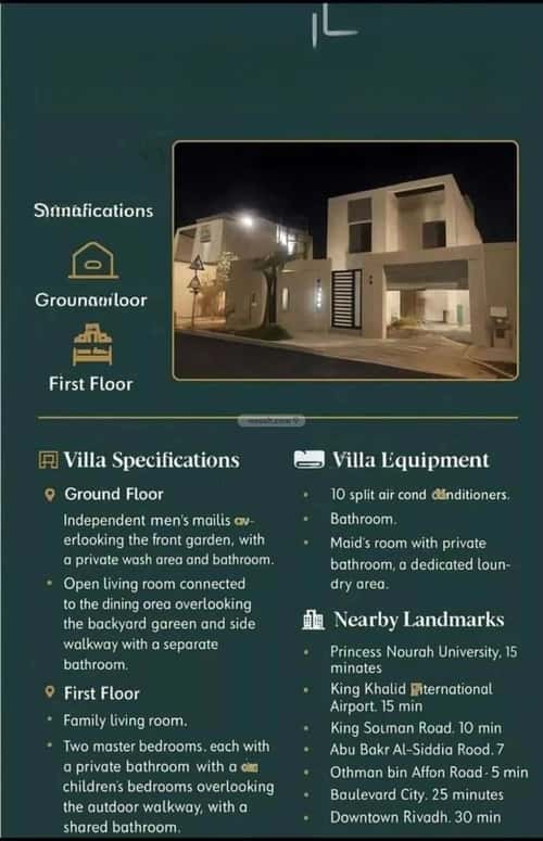 Villa 300 SQM Facing East with 7 Bedrooms King Khalid Int.Airport, North Riyadh, Riyadh