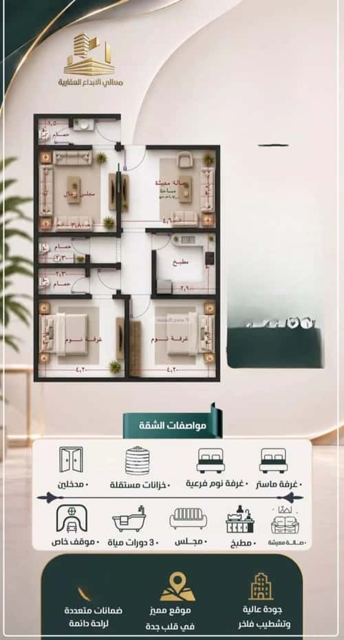Apartment 700 SQM with 3 Bedrooms Al Nuzha, North Jeddah, Jeddah