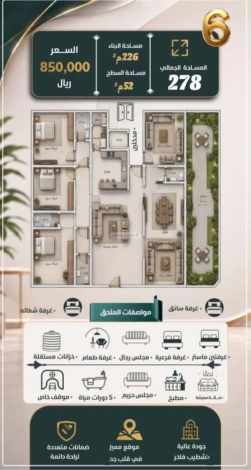 Apartment 700 SQM with 6 Bedrooms Al Nuzha, North Jeddah, Jeddah