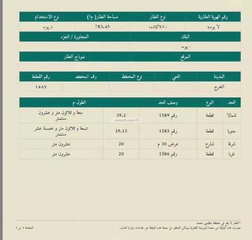 Land 783.42 SQM Facing East on 30m Width Street Al Yarmuk, Al Kharj