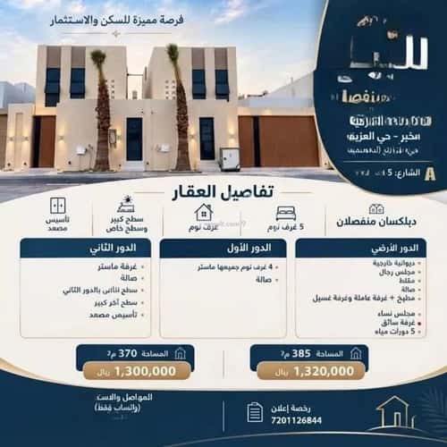 Villa 459.79 SQM Facing East on 15m Width Street Al Amwaj, Khobar