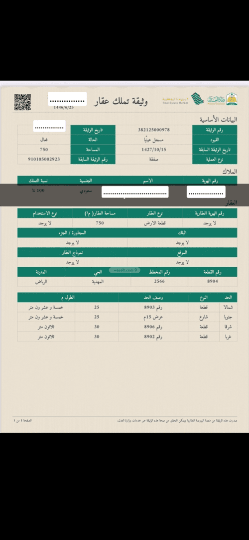 Land 375 SQM Facing South on 15m Width Street Al-Mahdiyah, West Riyadh, Riyadh