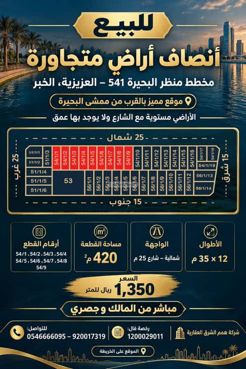 Land 420 SQM Facing North on 25m Width Street Al-Shifa, Khobar