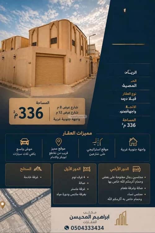 Villa 336 SQM Facing South West on 12m Width Street Al-Maseef, North Riyadh, Riyadh