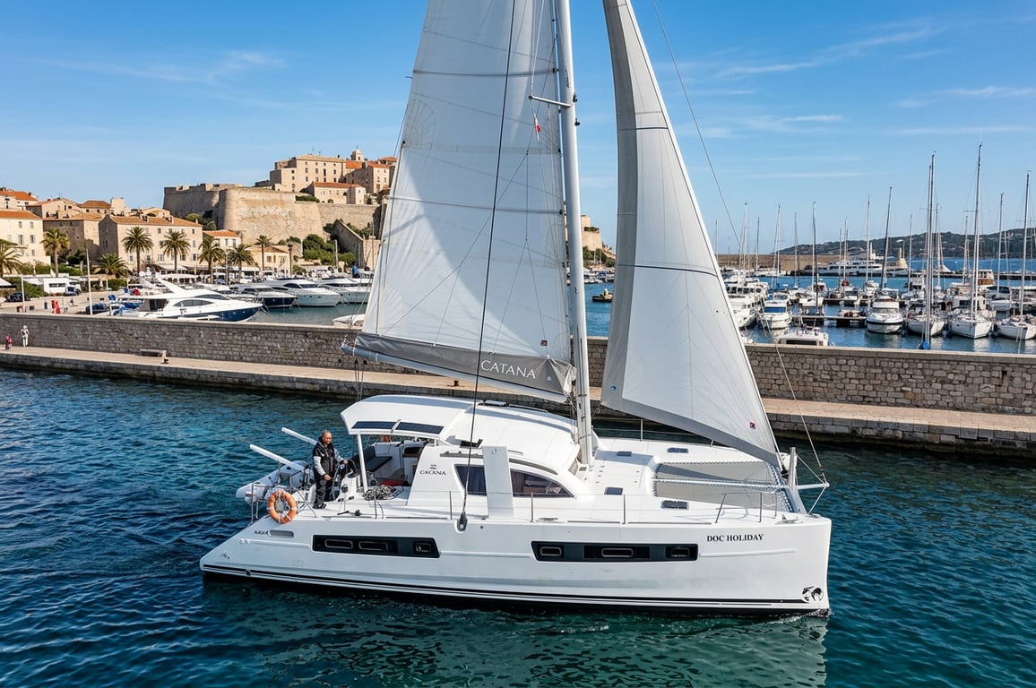 Detailed view of Catana 47 hull construction showing carbon layup and daggerboard trunks