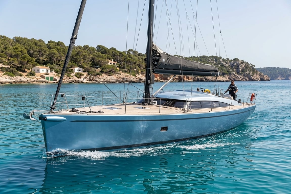 Shipman 50 under full sail demonstrating heel and speed