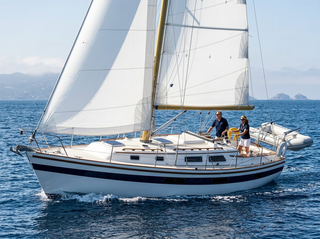 Detailed view of Coronado 35 hull form showing beam and deck layout