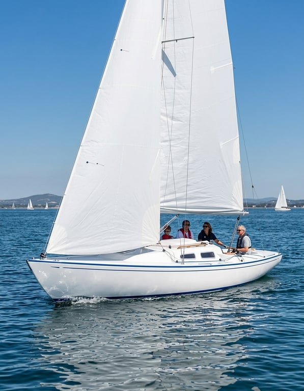 Nicholson Ajax heeling gently during a sail on open water