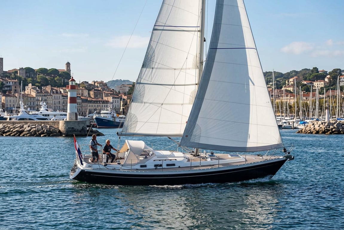 Close up view of Victoire 1044 hull and deck construction