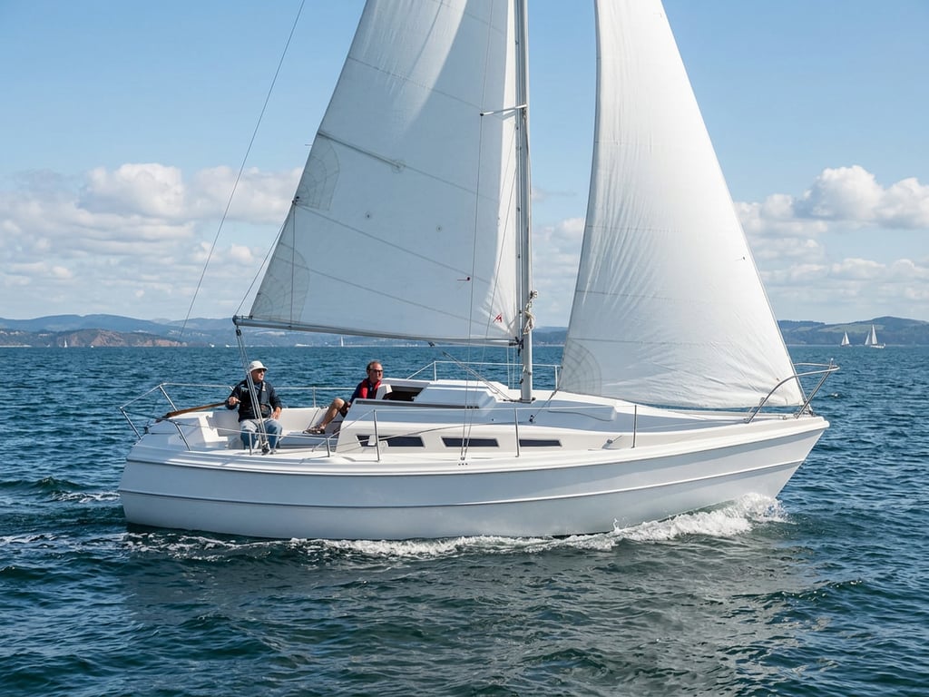 Close up view of Islander Fairwinds 27 hull construction and deck layout details