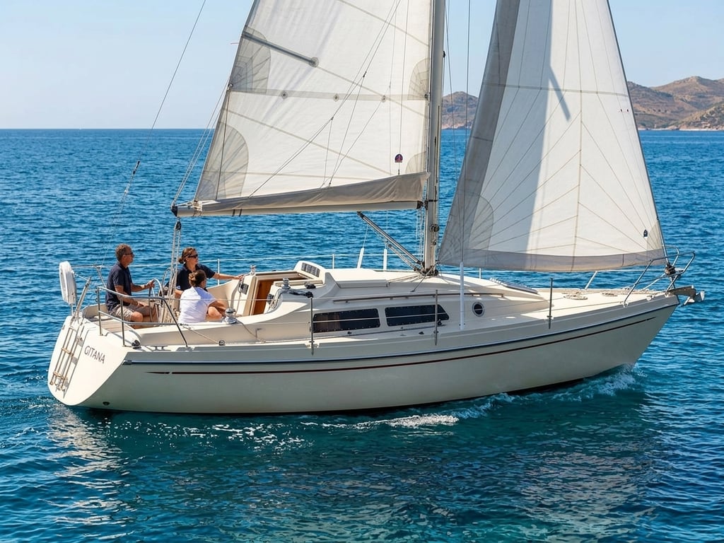 Sunbeam Gitana sailboat on calm water showing classic hull lines and mast