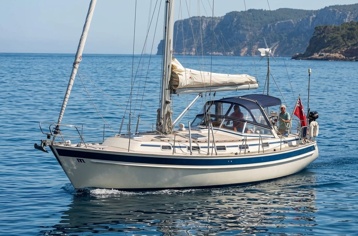 Malo 42 cruising yacht heeled over in moderate breeze during sail test