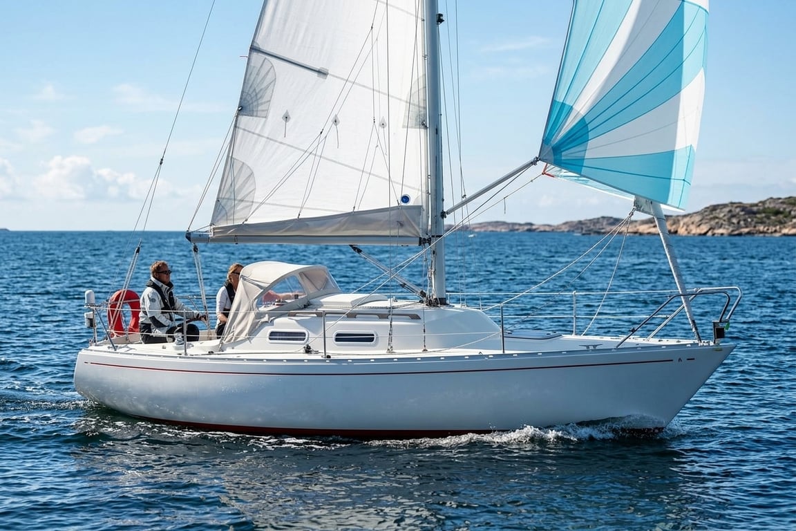 Deck view of Scampi Accent 26 showing cockpit and rigging details