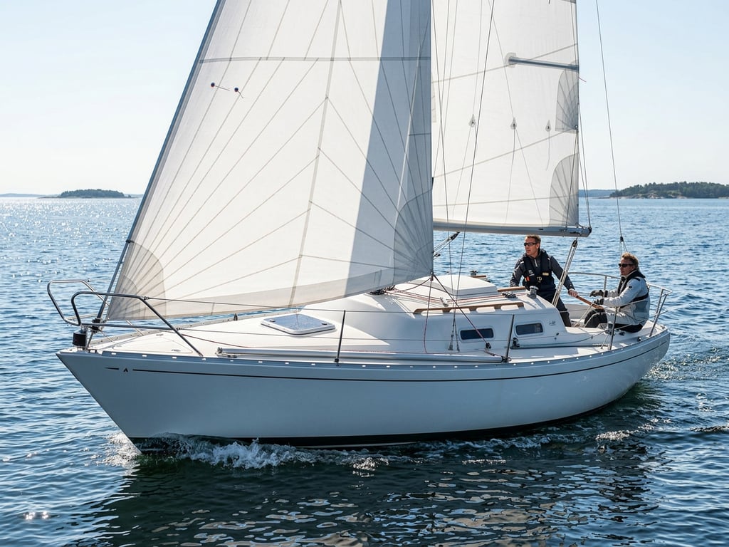 Sail plan and heeling Scampi Accent 26 under full canvas