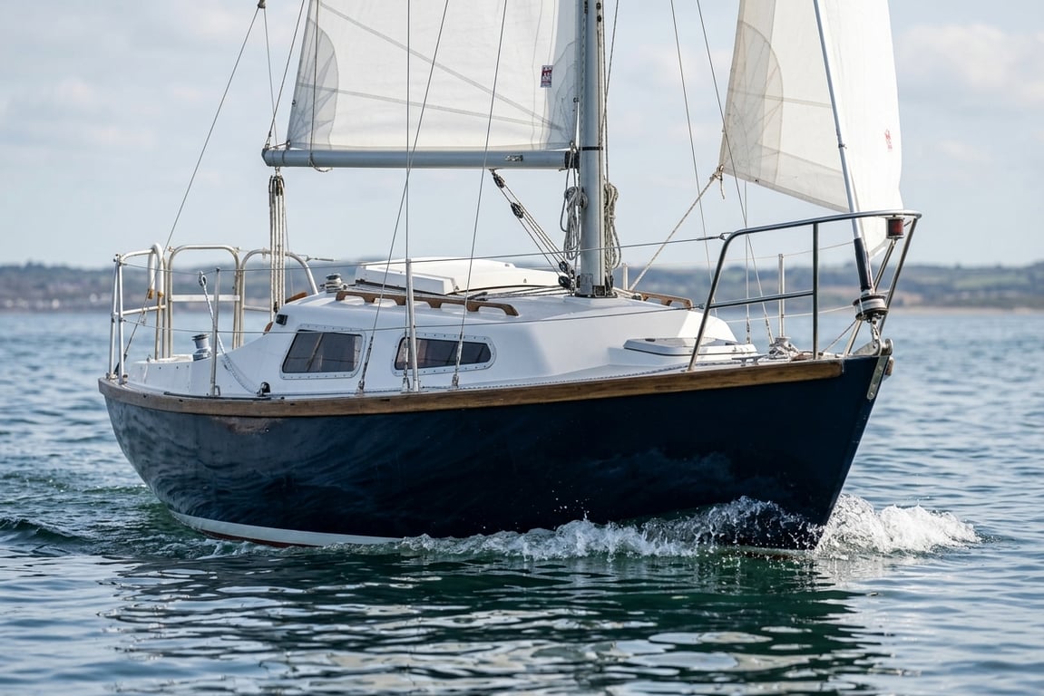 Hurley 22 heeling gently during a test sail in moderate breeze
