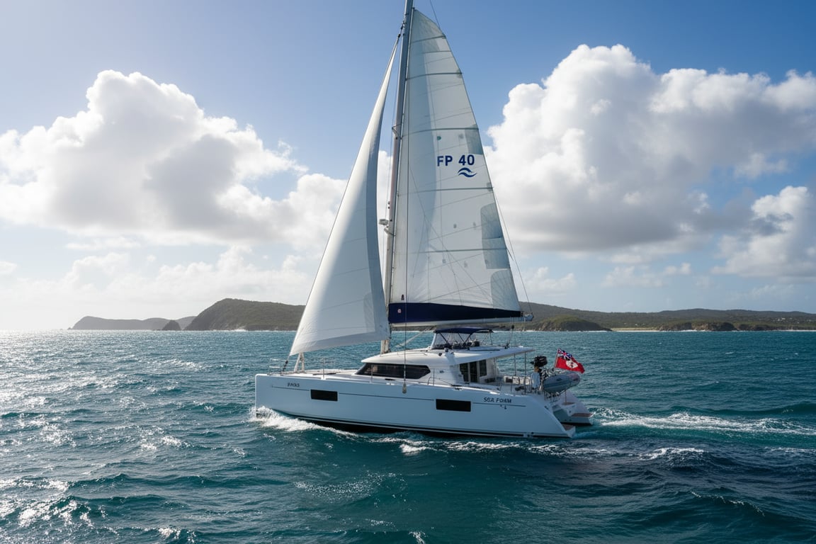 Deck layout of Fountaine Pajot Lavezzi 40 showing helm position