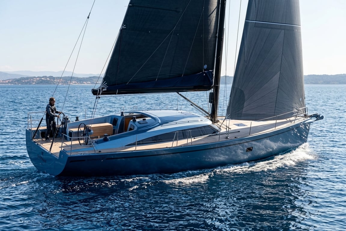 Shipman 50 sailing yacht on open water showcasing deck and rig