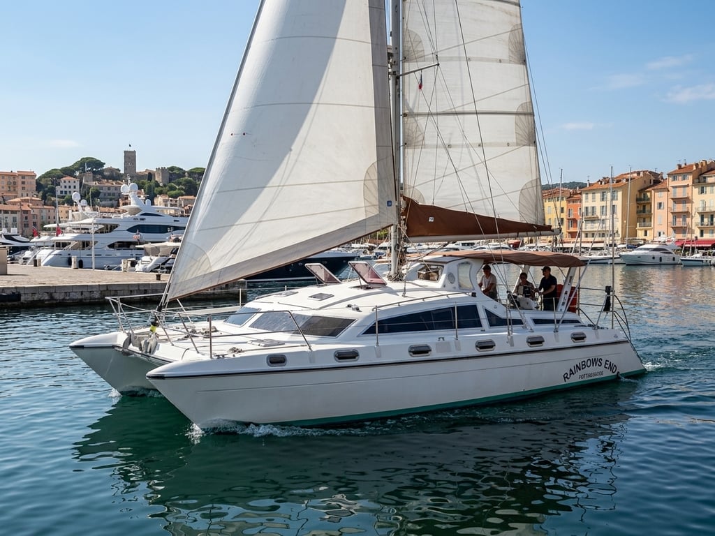 Detailed view of Prout Escale 39 hull construction and deck layout