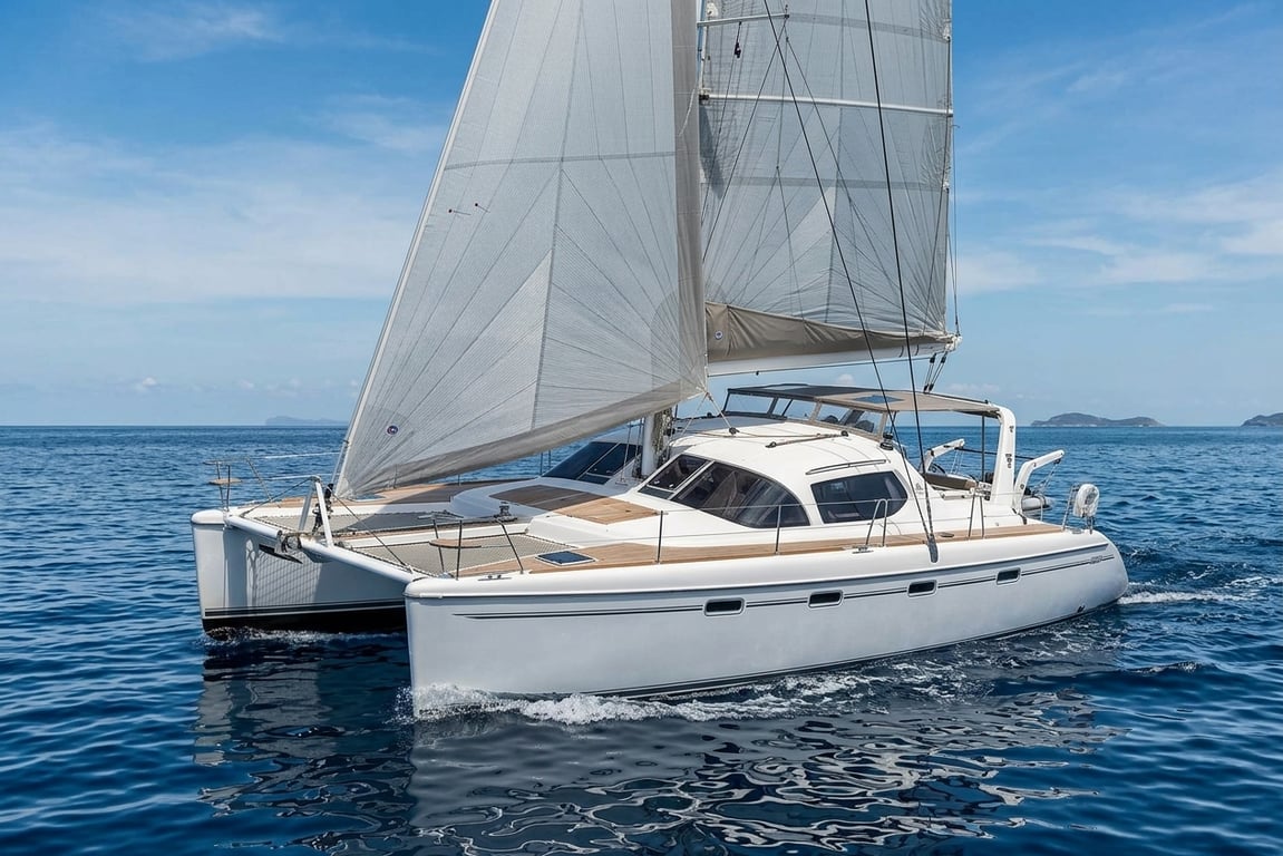 Privilege 435 sailing downwind with spinnaker deployed at sea