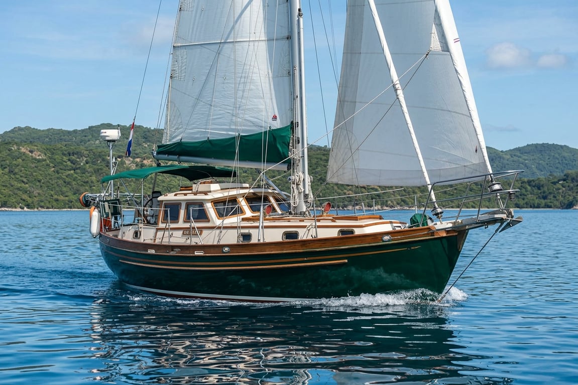 Tayana 37 sailing downwind under staysail and main in moderate conditions