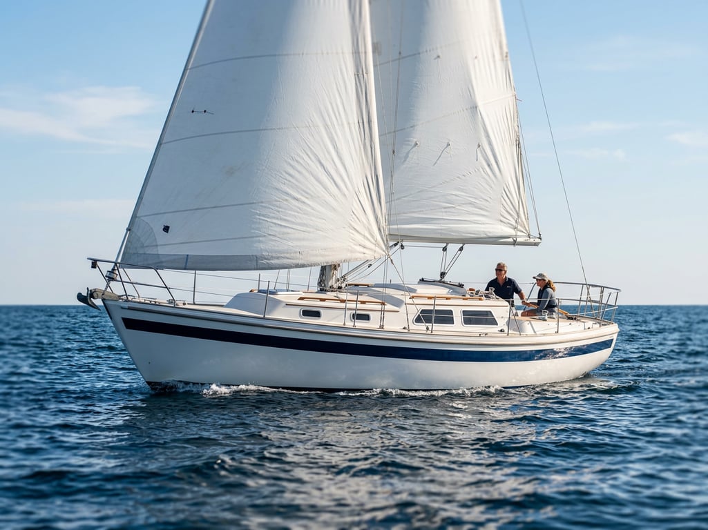 Coronado 35 close hauled under mainsail and genoa in steady breeze