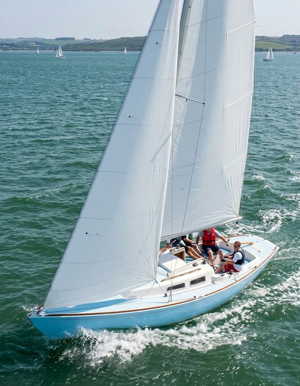 Stern view of Nicholson Ajax showing outboard engine mounted