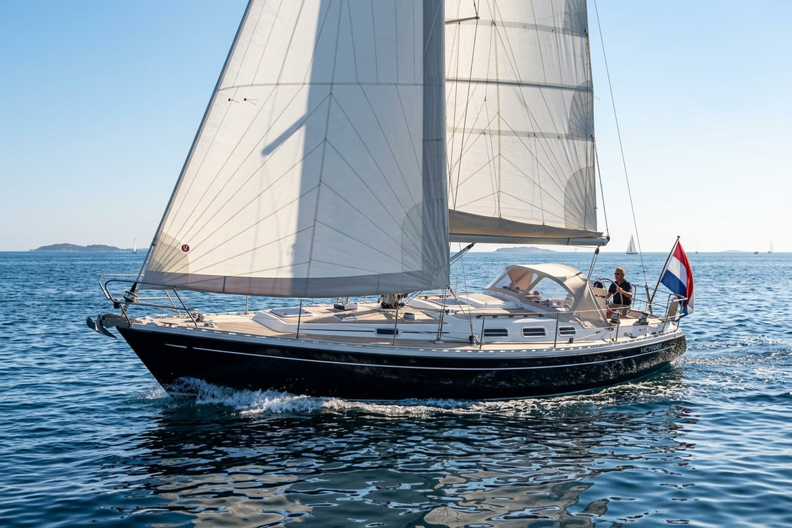Victoire 1044 sailing close hauled in moderate sea conditions