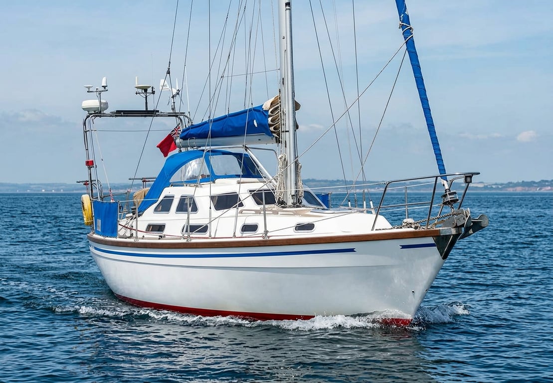 Colvic Countess 35 sailing close-hauled on a bluewater passage with steady heel angle